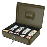 Flexzion Cash Box with Money Tray and Lock - Metal Cash Box for Small Businesses, 9-Compartment Green Money Box with Removable T