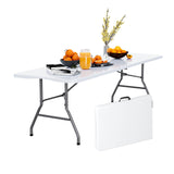 Linkriseed 6FT Folding Picnic Table for Outdoor, No Assembly Required Portable, White Foldable Table for Camping, Parties, with 