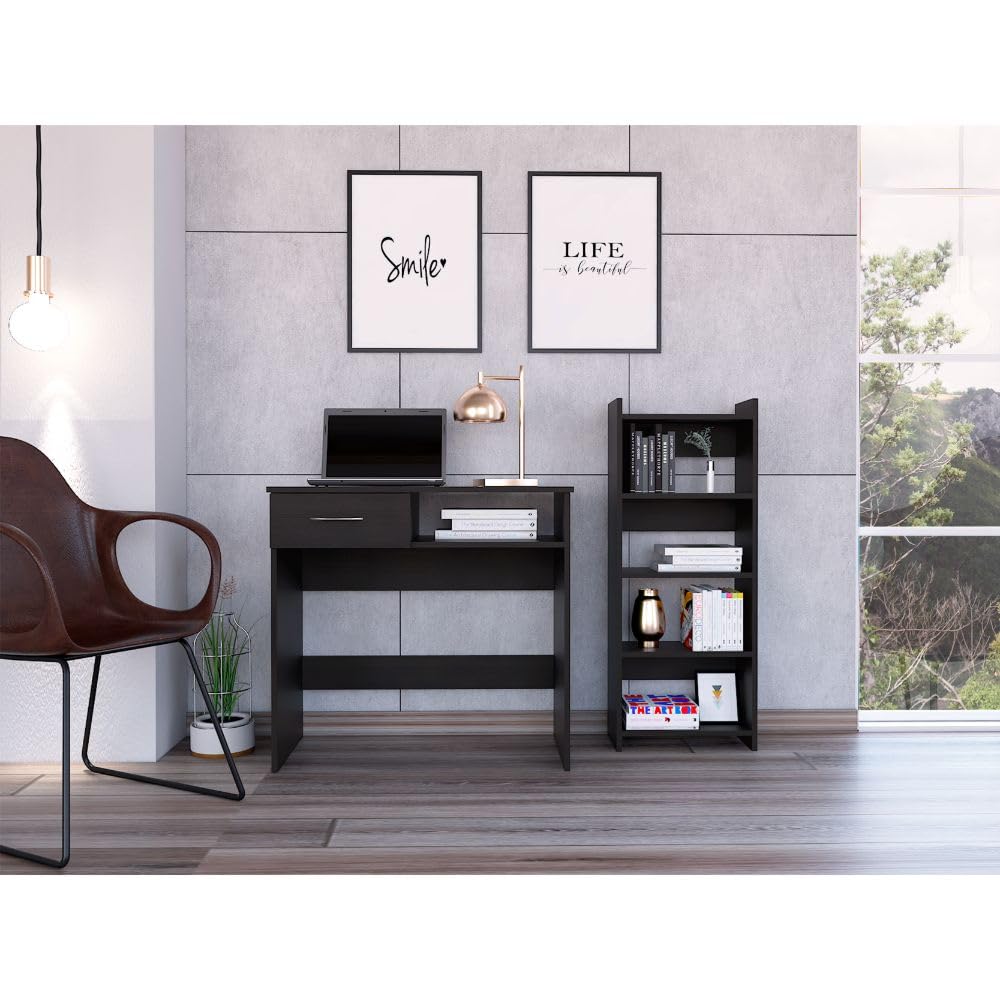 Tuhome Vizcaya Office Set, Single Drawer, Keyboard Tray,Bookcase -Black