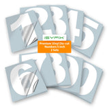iSYFIX White Vinyl Numbers Stickers - 5 Inch Self Adhesive (2 Sets)- Premium Decal Die Cut and Pre-Spaced for Mailbox, Signs, Wi