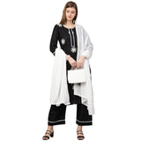 Anni Designer Women'S Cotton Blend Straight Kurta With Palazzo & Dupatta (Saadgi Black_L_Black_Large),Black,L