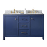 Legion Furniture Indoor Bathroom Home Decorative 54 Blue Finish Double Sink Vanity Cabinet with Carrara White Top