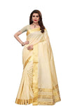 Indira Designer With Blouse Piece Saree (Kerala Cotton_White_Free Size),Beige,,B07KYQ24SM