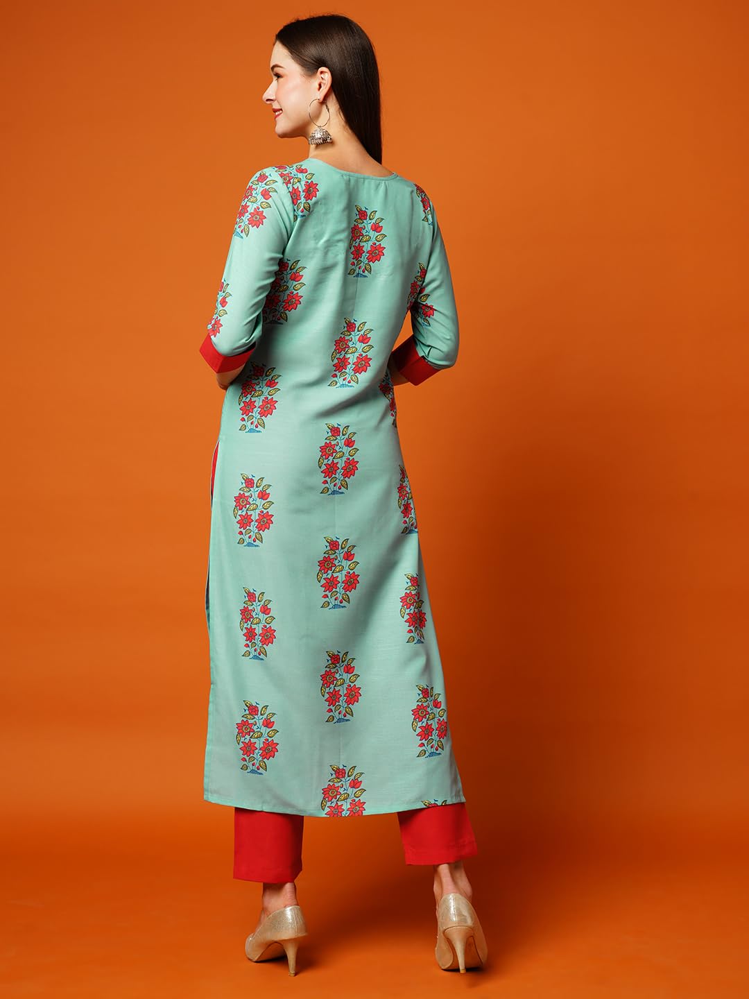 Gosriki Women'S Cotton Blend Printed Straight Kurta With Pant (Nazia Green-Gs_Xl_Green_X-Large),Green,,B0CC5QLMKZ