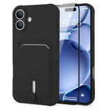 MZELQ TPU Wallet Compatible with iPhone 17 Case 2025, Card Holder Camera Protection Cover + Screen Protector, Push-able Slot for