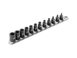 TEKTON 3/8 Inch Drive External Star Impact Socket Set with Rail, 12-Piece (E4-E20) | SID91116