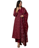 Anni Designer Women'S Rayon Viscose Anarkali Printed Kurta With Pant & Dupatta (Vangala Maroon_Xl_Maroon_X-Large),Maroon,XL