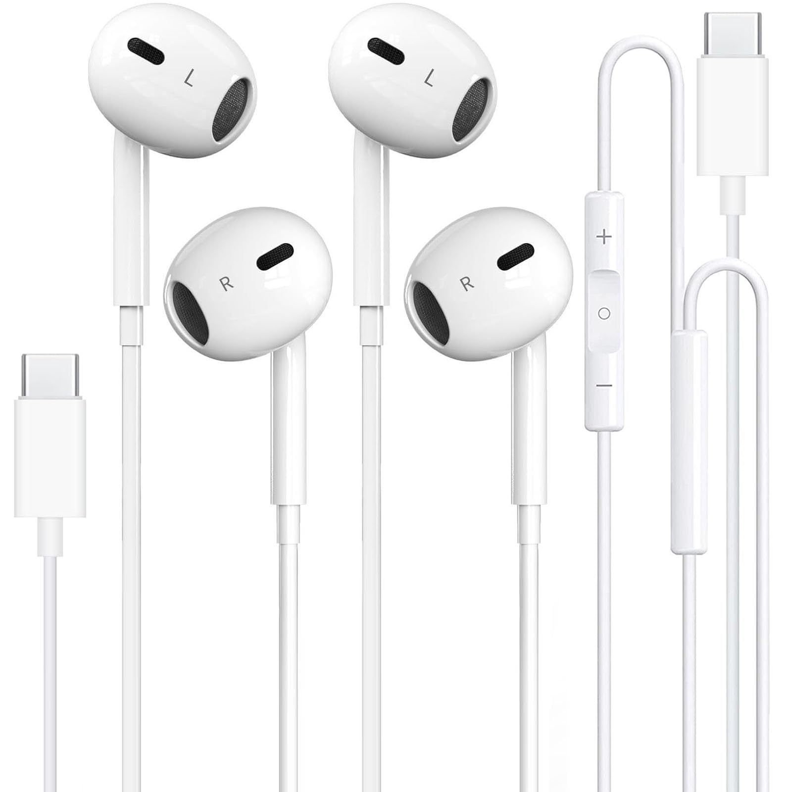 2 Pack-USB C Headphones Wired for iPhone 15, Type C Earphones with Microphone & Remote Noise Cancelling Earbuds for iPhone 15 Pr