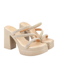 Shoetopia Embellished Golden Block Heels For Women & Girls /Eu38,Golden,5,B0DZVM6WFG