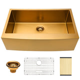 Lordear Gold Farmhouse Sink 33 inch Farmhouse Kitchen Sink Apron Front 16 Gauge Stainless Steel Deep Single Bowl Kitchen Farm Si