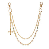 Fashion Layered Pants Wallet Chains - Exquisite Gold Silver Rhinestone Flower Pearl Jean Pocket Chain for Women Men Cute Bag Pur