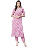 Gosriki Women'S Cotton Blend Printed Straight Kurta With Pant (Mbc-Baby Pink-Gs_S_Baby Pink_Small),Baby Pink,,B0BR17FDB2