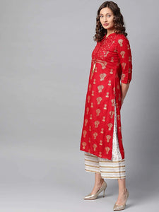 Gosriki Women'S Printed Straight Kurta With Palazzo (Khaman & Ankudi_Xxl) Multicolour,Multicolour,2,B091C43BSL