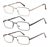 Success Eyewear Reading Glasses Set of 3 Metal Full Rim Glasses for reading for Men and Women - Set of Shiny Gold, Black, Brown 