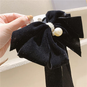 Wekicici Big Bow Hair Clips with Pearl Black Bow Hair Clips Huge Soft Bow Women Barrettes Accessories for Women Girls (Black),re