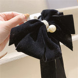 Wekicici Big Bow Hair Clips with Pearl Black Bow Hair Clips Huge Soft Bow Women Barrettes Accessories for Women Girls (Black),re