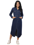 Puella WomenS Dark Blue Denim Shirt Dress With Front Slit & Belt