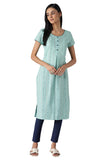 Aurelia Women's Cotton Geometric Regular Kurta (22FEA12879SS-701898_Teal Green_XS)
