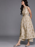 Gosriki Women'S Cotton Blend Floral Printed Anarkali Kurta With Palazzos & With Dupatta (Emozi Beige_S-Gs_Beige_Small),Beige,,B0BMVZ5HGX