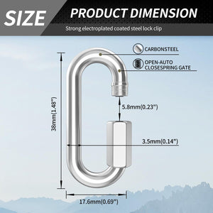 15 Pack Heavy-Duty Chain Hooks Quick Links - 304 Stainless Steel 1/8 Locking Carabiner Anti-Rust Chain Connector Quick Link fo