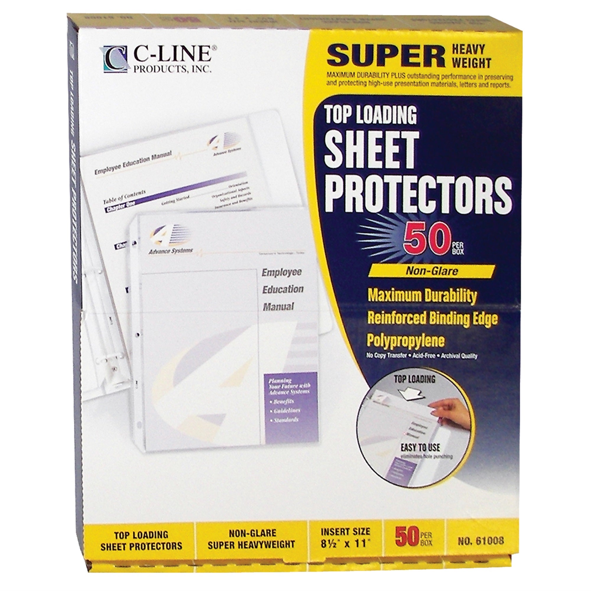 Super Heavyweight Polypropylene Sheet Protector, Non-Glare, 11 X 8 1/2, 50/Bx, 61008
