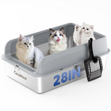 XXXL Stainless Steel Cat Litter Box with Lid 28.1'' 20.5''  10.1Extra Large Metal Cat Litter Box for Big, Multi Cats, Anti
