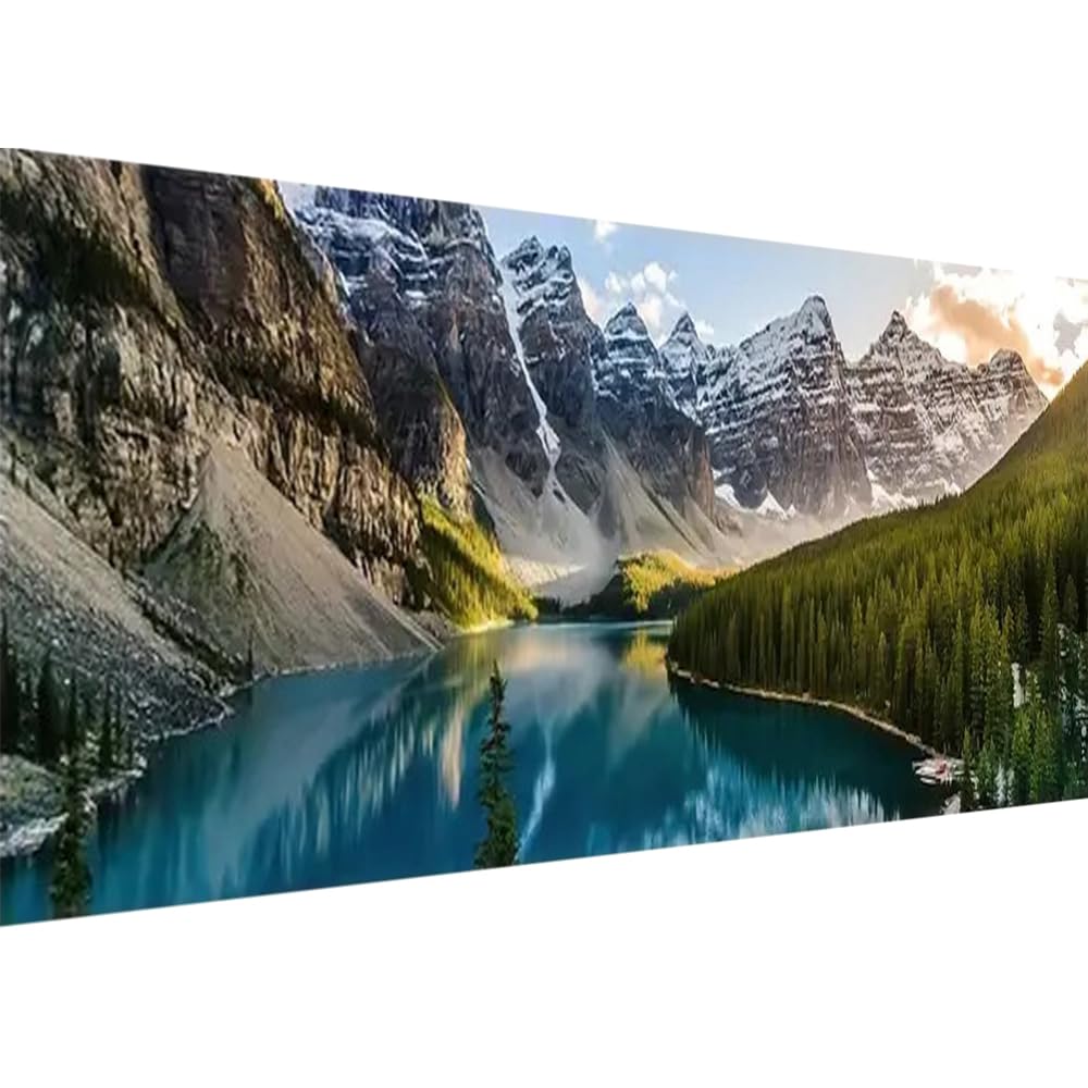 XWJJ Diamond Painting Kits,Diamond Art for Adults Mountain Lake Full Round Drill Large Size(55.1x19.7 inch),Abstract Scenery Pai