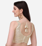 Pujia Mills Women'S Multicolor Sweetheart Neck Georgette Line Soft Embroidery Sequence Zari Work Sleeves Readymade Saree Blouse (34, Cream)