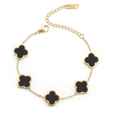 AIPPK 18K Gold Plated Clover Lucky Bracelet Bracelet Dupes for Women Black Flower Four Leaf Bracelets Trendy Jewelry Danity Gift