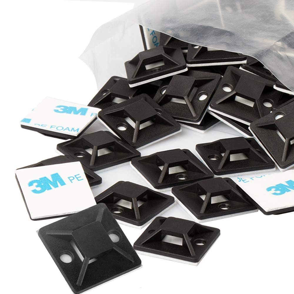 Zip Tie Mounts - Small Cable Tie Adhesive Mount, 3/4in black 100PCS. Wires Zip Tie Adhesive-backed anchors perfect for Pedal Bo