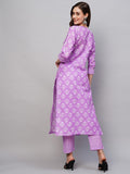 Anni Designer Women'S Cotton Blend Printed Straight Kurta With Pant (Kidya Purple_S_Purple_Small),Purple,S,Cotton Blend,Regular,Kurta