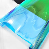 12x53 Inch Holographic PVC Vinyl Iridescent Blue Mirrored Foil Laser Graphic Fabric for DIY Crafts Bags Purse Light Blue XHT-299