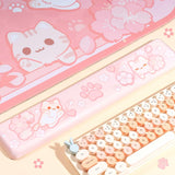 BelugaDesign Sakura Cat Desk Pad | NS Switch Keyboard Laptop Gaming Setup Accessories Mat Large Mat Mousepad | Pastel Pink Bunny