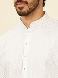 Manyavar White Cotton Embroidery|Zari Weave Kurta Pyjama Set For Men White M