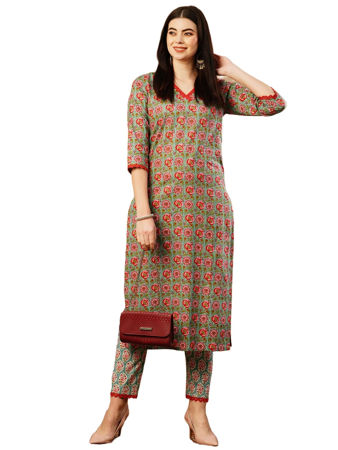 Gosriki Women'S Cotton Blend Straight Printed Kurta With Pant (Balajyoti Green-Gs_Xxl_Green_Xx-Large),Green,2,B0CSG3QBZD