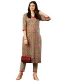 Gosriki Women'S Cotton Blend Straight Printed Kurta With Pant (Balajyoti Green-Gs_S_Green_Small),Green,,B0CSG5T9ZW