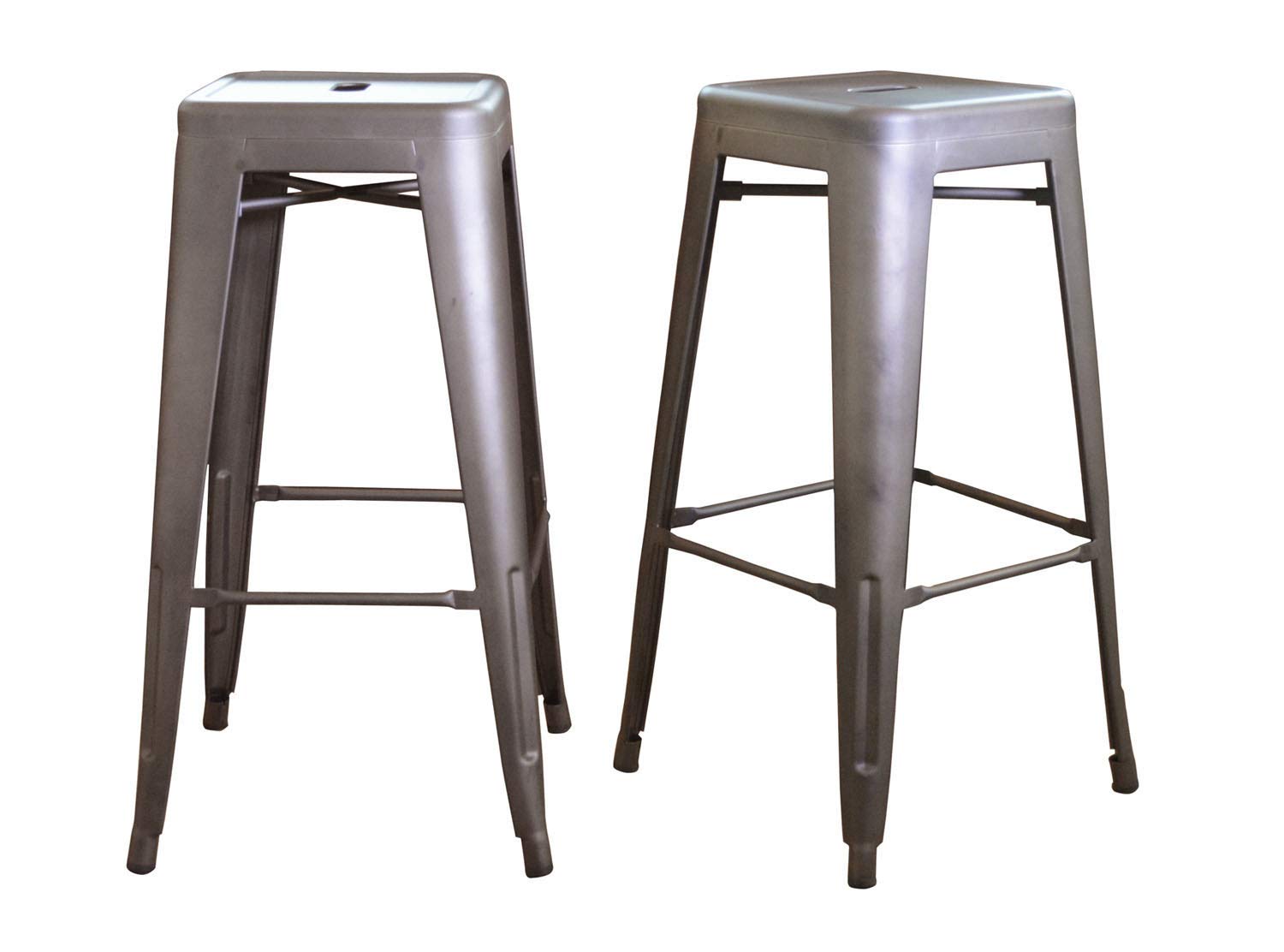 Amerihome Bsmetal2Pk Loft Gun Metal Silver Metal Bar Stool - 2 Piece