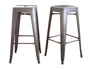 Amerihome Bsmetal2Pk Loft Gun Metal Silver Metal Bar Stool - 2 Piece