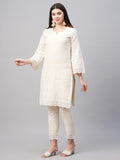 Gosriki Women'S Pure Cotton Chikankari Embroidered Straight Kurta With Pant (Mavak Cream01-Gs_M_Cream_Medium),Cream,,B0BSVD1JKR