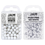 JAM PAPER Colorful Push Pins - Flat & Round Head Thumb Tack Combo Set - White Pushpins - 200/Pack