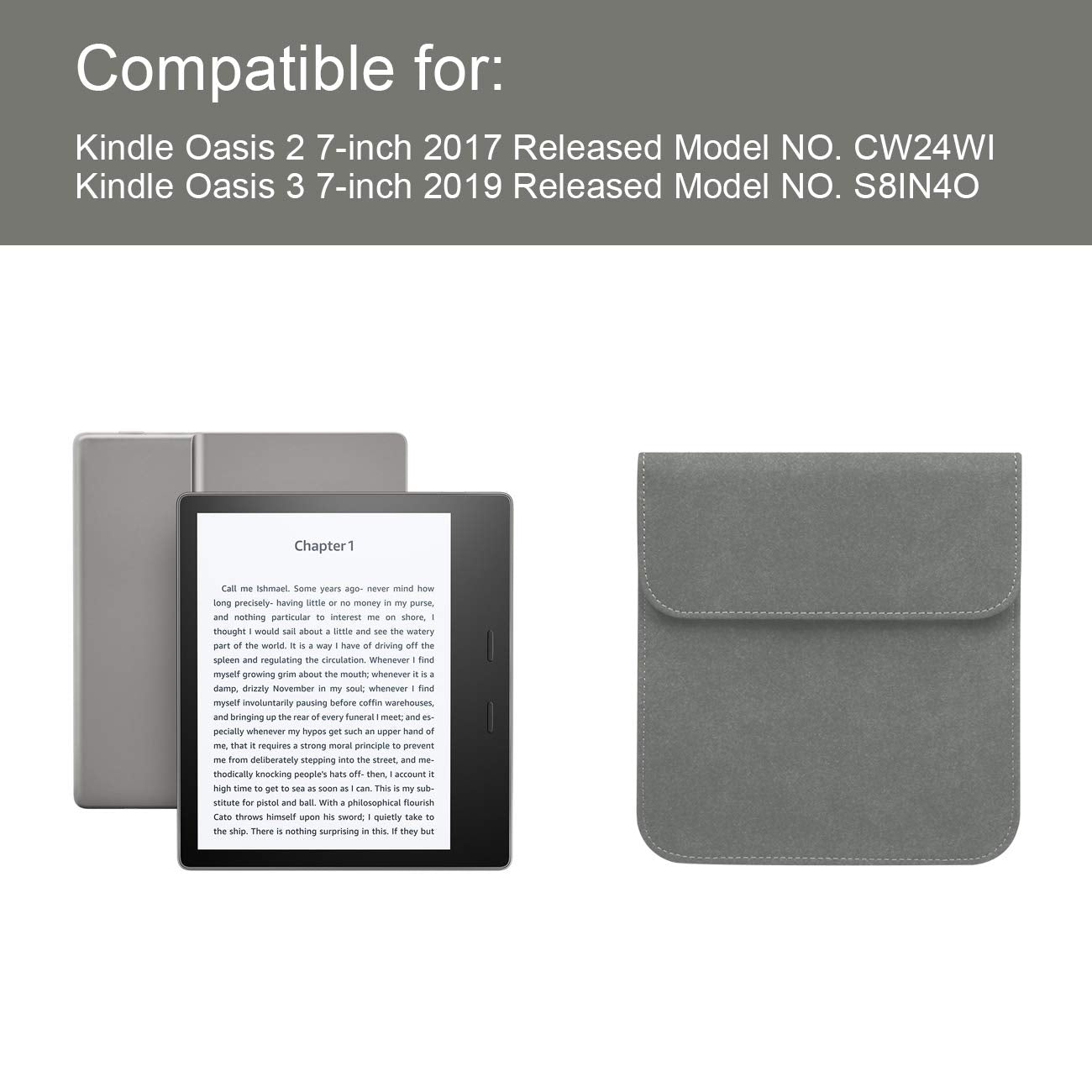 WALNEW 7'' Sleeve for Kindle Oasis - Protective Insert Sleeve Case Cover Bag Fits Kindle Oasis 10th Generation 2019 / 9th Genera