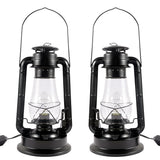 Rustic Farmhouse Lantern Table Lamp: Dimmable, Edison Bulb, Line Cord Dimmer - Large Body, Black Finish - Set of Two - UL USA/UL