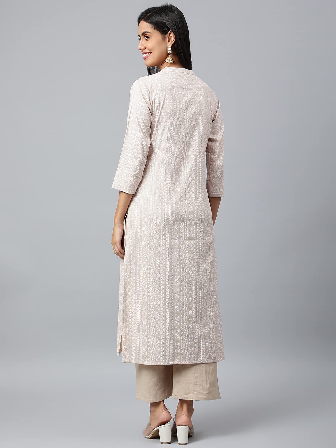 Anni Designer Women'S Cotton Blend Straight Printed Kurta (Sufa_Cream_M_Cream_Medium),Cream,M,Cotton Blend,Casual,kurta