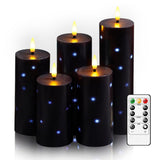 Nimiko Flickering Flameless Candles with Remote Control and Timer Set of 5 Pc Real Wax LED Pillar Candles, Battery Operated Cand
