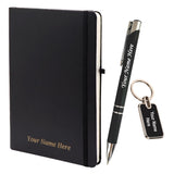 Blinknshop Personalized Diary With Metal Pen & Keychain Combo Set, Black