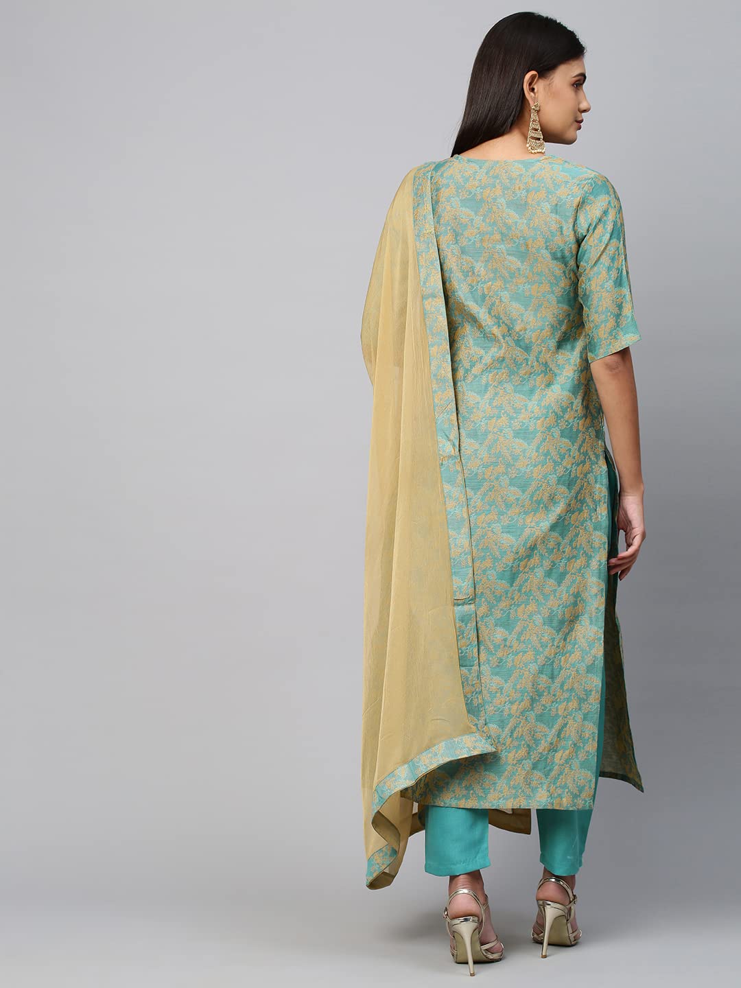 Anni Designer Women'S Banarasi Silk Straight Printed Kurta With Pant & Dupatta (Banarsi-See-Multi_3Xl_Multicolor_Xxx-Large),Multicolour,3XL,Silk,Straight,Pants, Dupatta