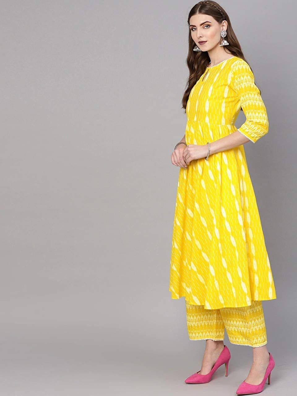 Anni Designer Women'S Cotton A-Line Kurta With Pant (Yellow Xxl),Yellow,2XL,Cotton Blend,A-Line,Pants
