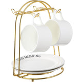 jojofuny Golden Mugs Display Holder Stand with 4 Hook: European Style Coffee Tea Cup Stand for Countertop Mugs Rack Organizer 