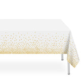 LIKAJON 12 Pack White and Gold Dot Tablecloth, White Plastic Table Cloths for Parties Disposable, 54x108in Waterproof Rectangula