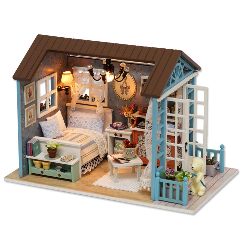 TuKIIE DIY Miniature Dollhouse Kit, 1:24 Scale Wooden Mini Christmas Doll House Accessories with Furniture for Kids Teens Adults